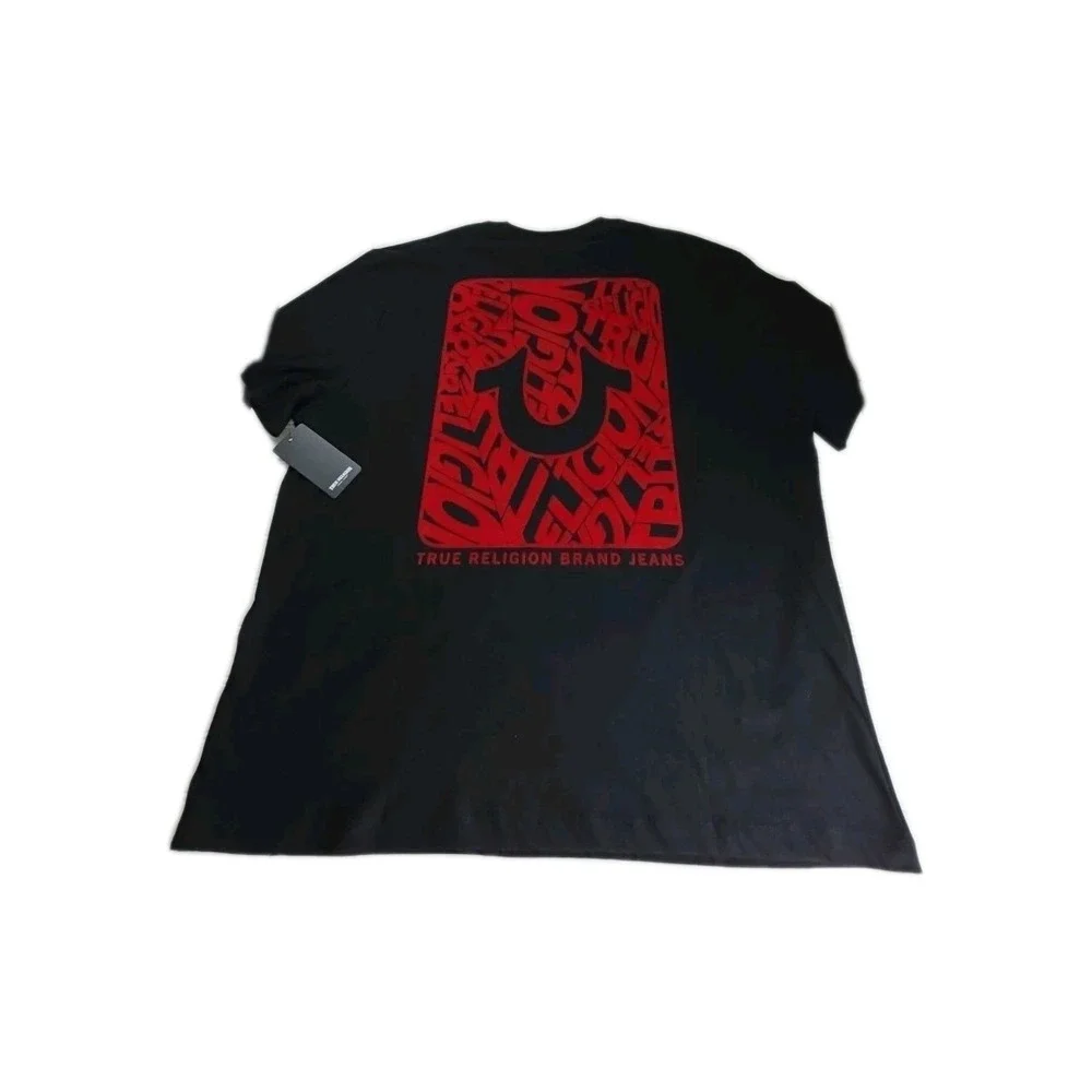 True Religion Men's Flocked Logo Graphic T-Shirt Style 100% Cotton 3XL JET BLACK